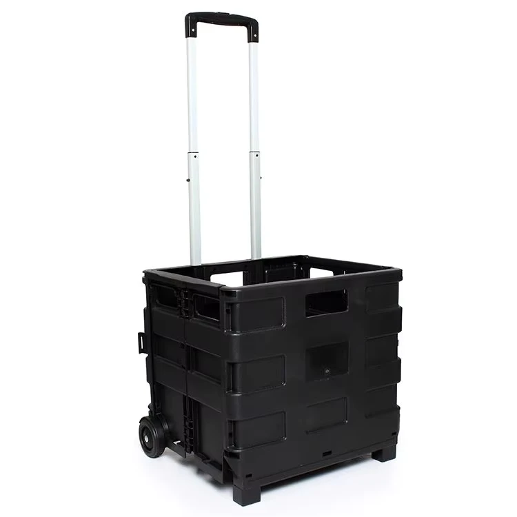 Portable Foldable Shopping Trolley Cart Supermarket Plastic Folding Shopping Trolley Cart with Wheels