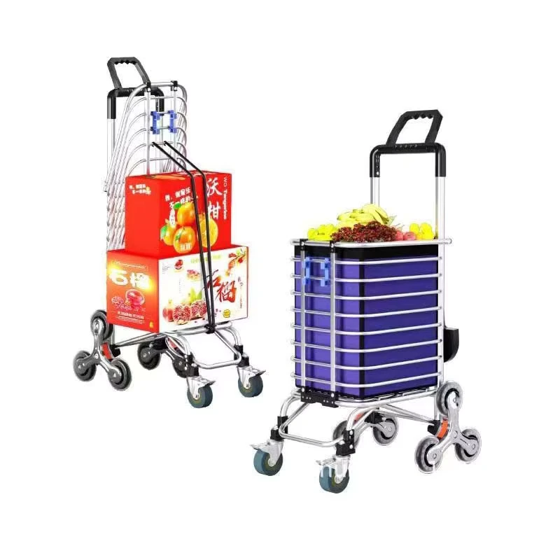 Portable Foldable Shopping Trolley with Climbable Wheels Lightweight Aluminum Grocery Cart for Stairs & Curbs