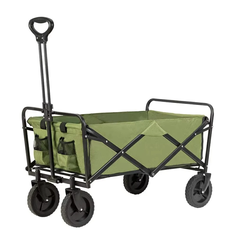 Portable Foldable Stainless Steel Camping Cart Four-Wheel Platform Table Cup Holders Storage & Tools OEM 100kg