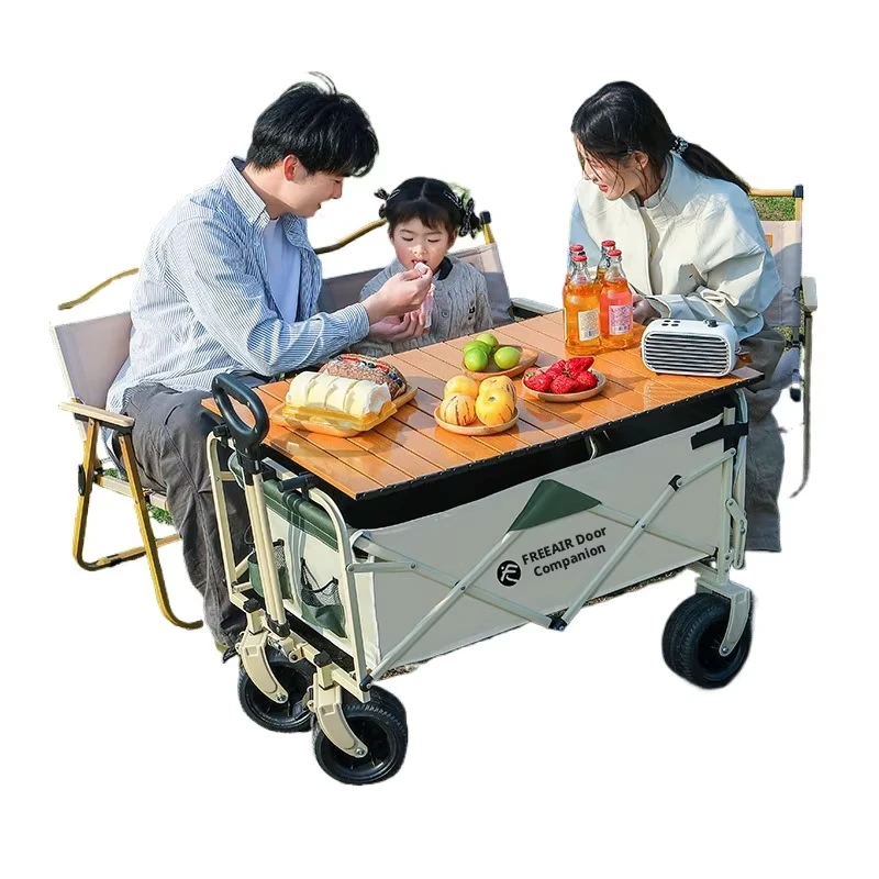 Portable Folding Camping Wagon Collapsible Outdoor Utility Trolley Multifunctional Stall Cart for Camping Picnic Vending
