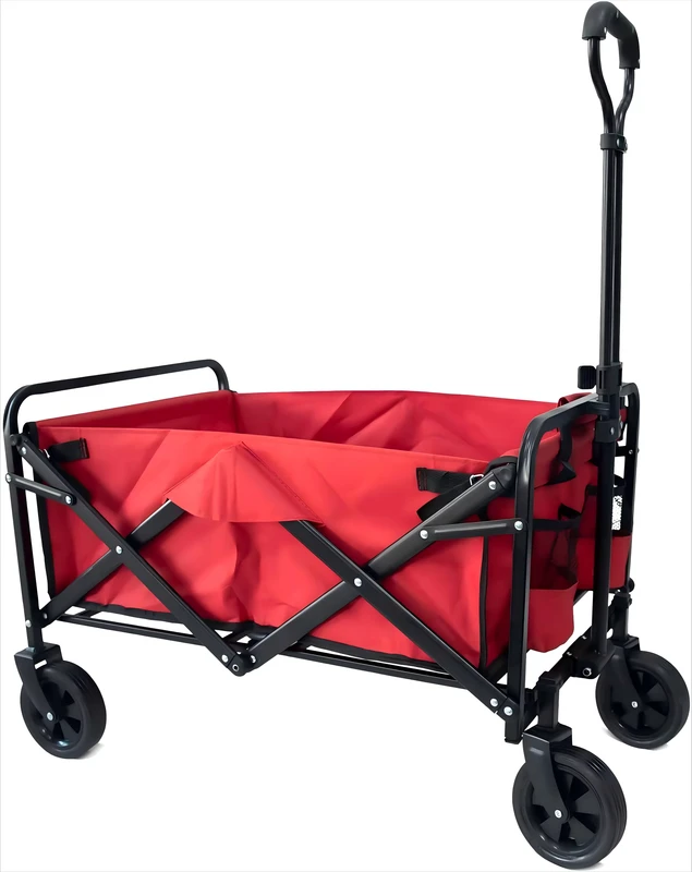 Portable Folding Collapsible Four Wheel Steel Frame Outdoor Utility Cart Camping Wagon Cup Holder Platform Structure for