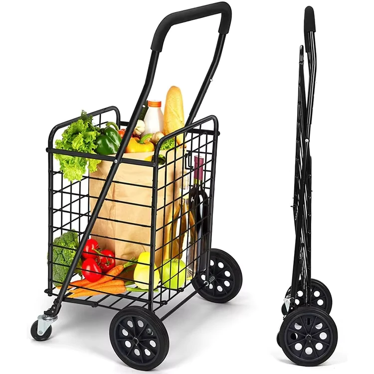 Portable Folding Collapsible Steel Wheeled Trolley Shopping Wagon Cart