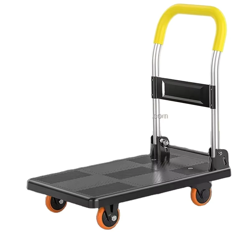 Portable Folding Hand Trolley Four Wheel Flatbed Express Trailer Cart with Platform OEM Customizable for Household Moving