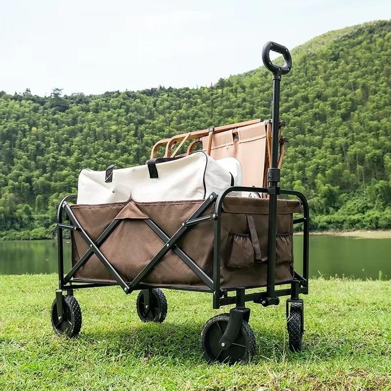 Portable Folding Metal Camping Cart Practical Stackable Trailer for Outdoor Picnics Street Vending Camp Trips