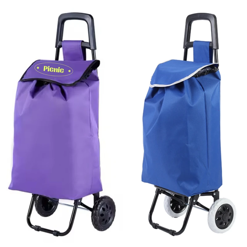 Portable Folding Shopping Trolley Lightweight Grocery Shopping Cart with Detachable Shopping Bag