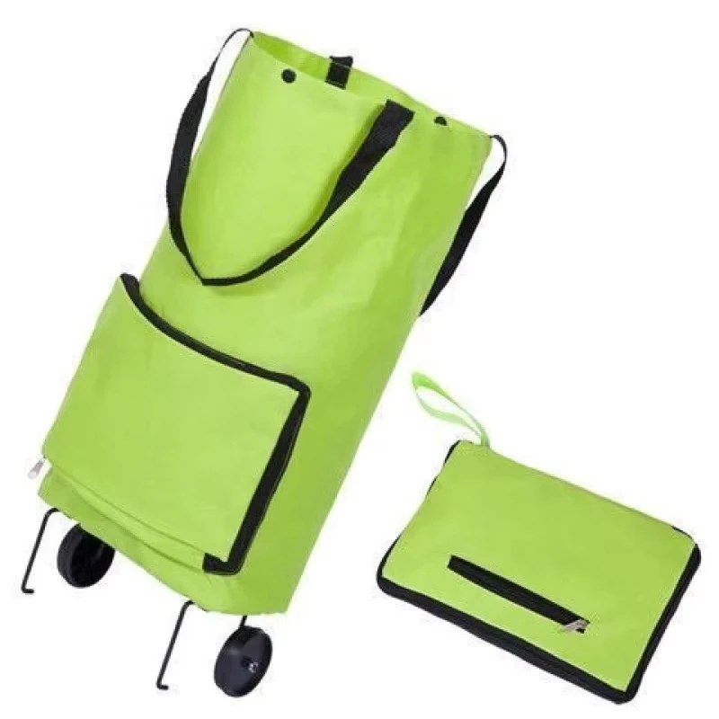 Portable Folding Shopping Trolley Reusable Nylon Cart with Geometric Pattern Factory