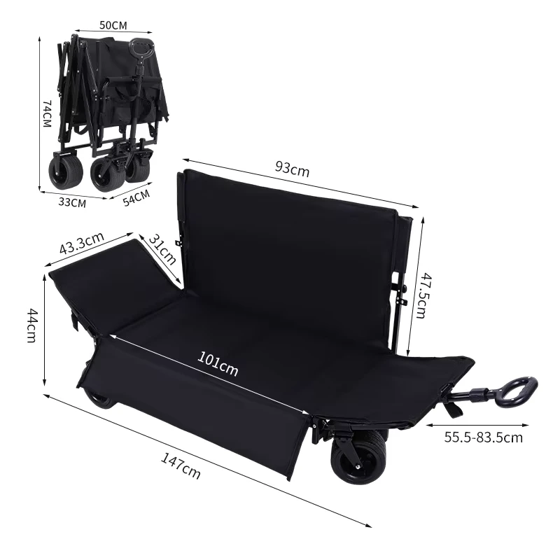 Portable Folding Steel Camping Wagon Cart Four Wheel Collapsible Utility Sofa Trolley Outdoor Picnic Beach Shopping Market