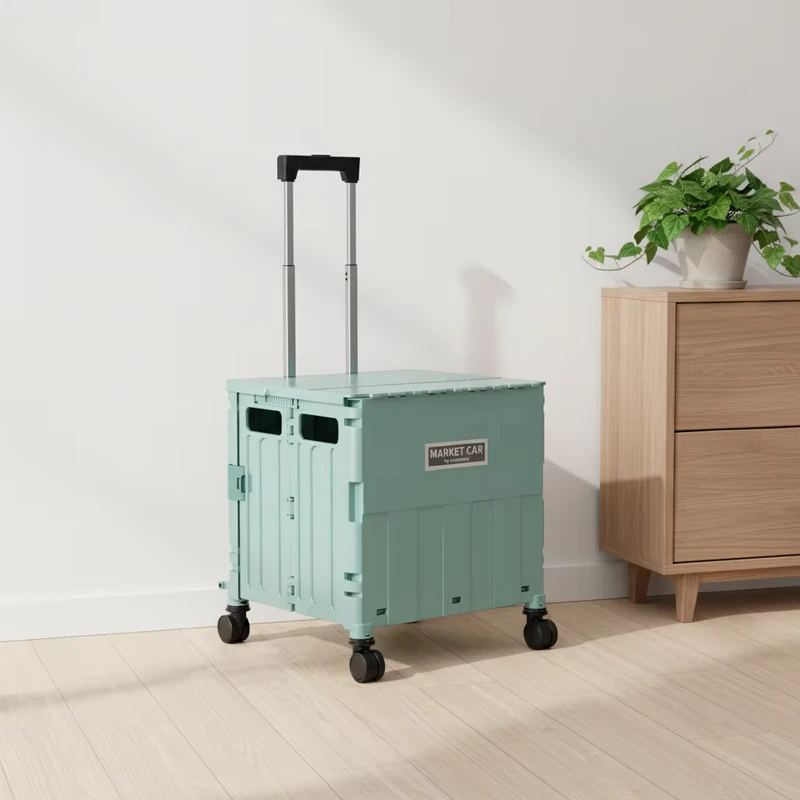 Portable Folding Storage Cart with 4 Casters PP Plastic Food Container Eco Friendly & Easy Cleaning for Home Use