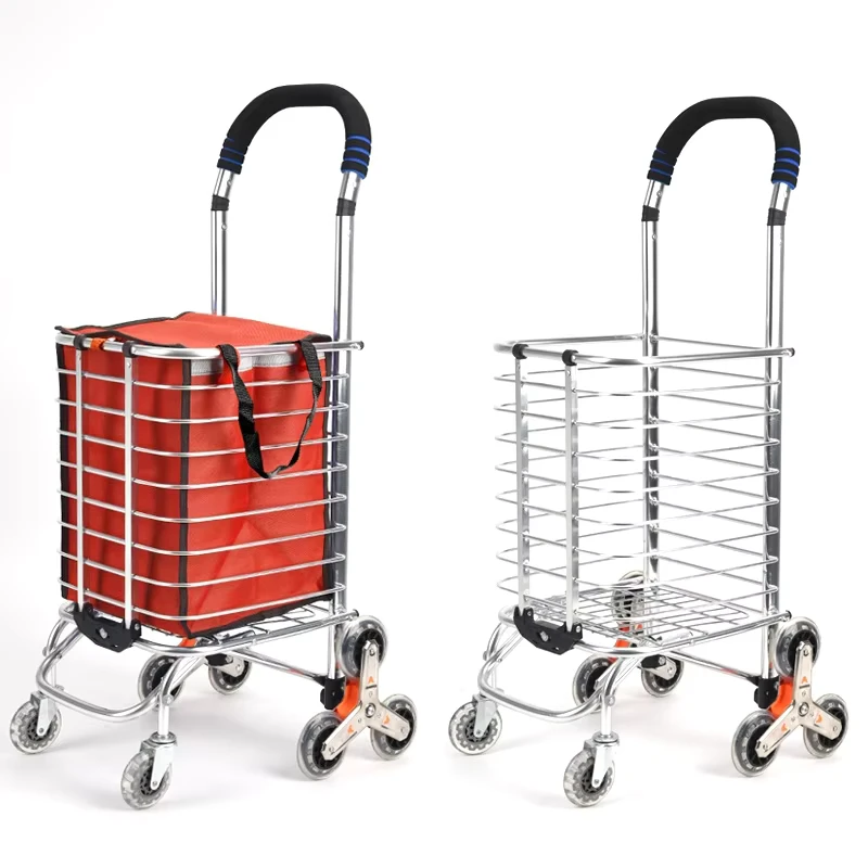 Portable Folding Trolley Custom Supermarket Shopping Cart With Climbing Stairs Feature