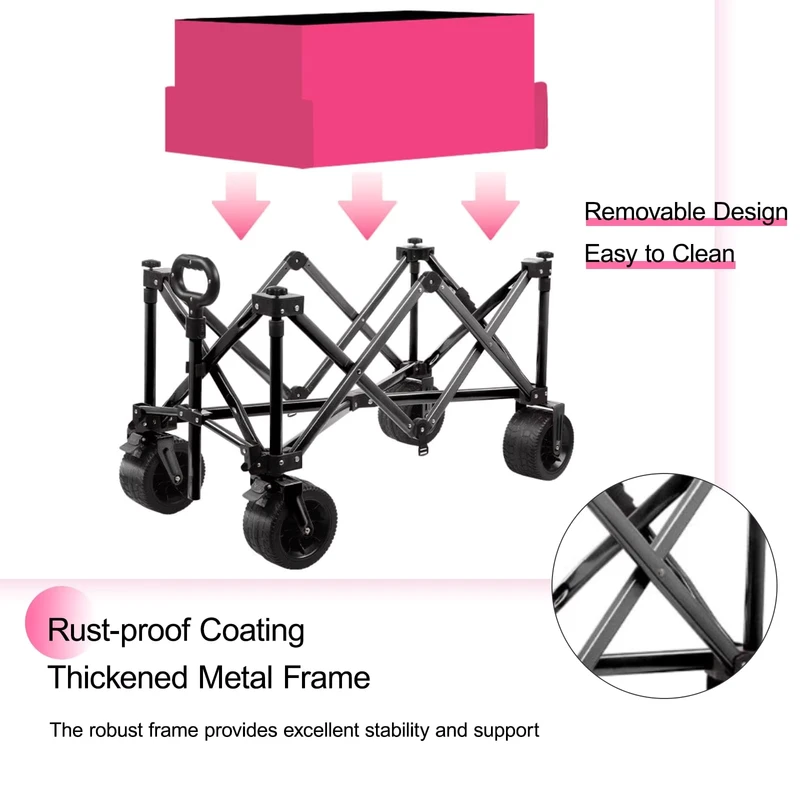 Portable Four Wheel Metal Frame Camping Cart with 150kg Load Capacity Brown Outdoor Storage Trolley for Picnic and Travel