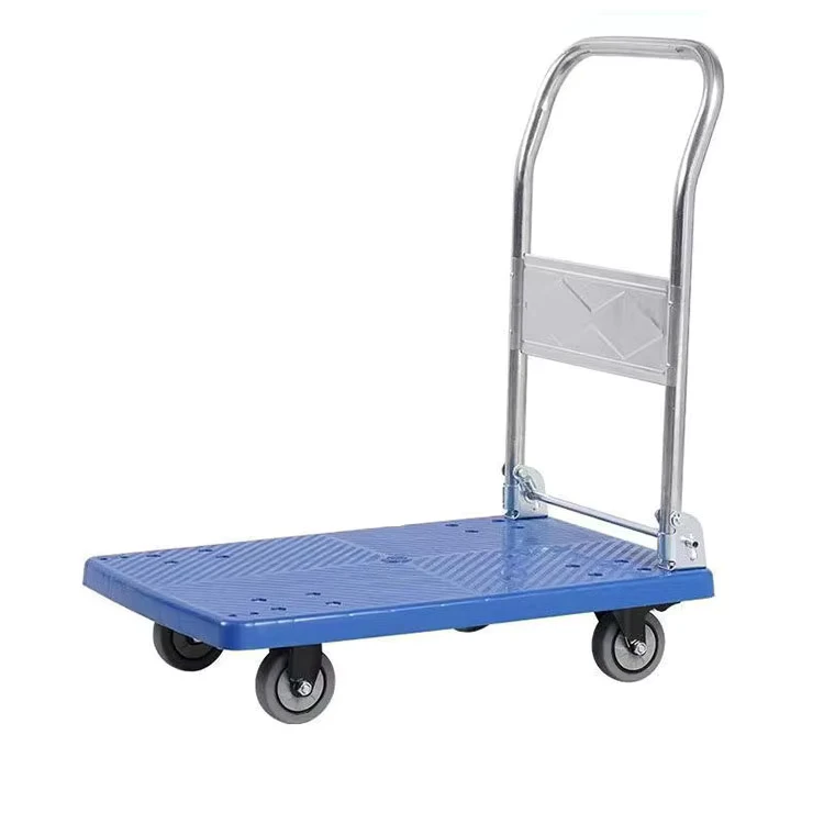 Portable Four-Wheel Mute Shopping Trolley Foldable Handling Platform Kitchen Use Made Plastic Metal Warehouse Trailer Trolley