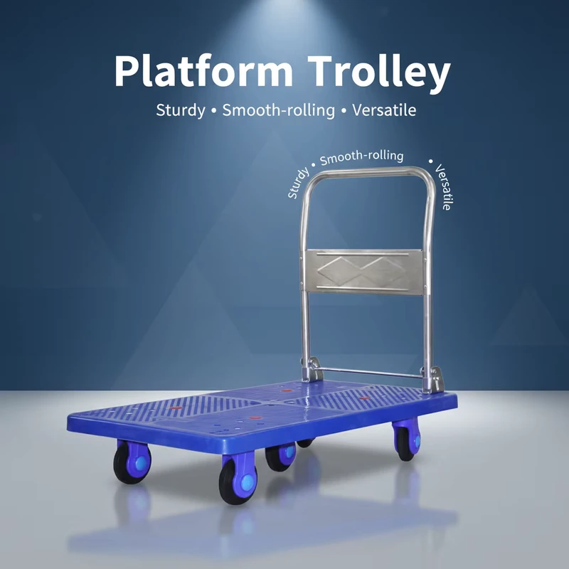 Portable Four Wheel Platform Steel Plate Flatbed Tray Small Household Cargo Trolley Thickened Silent Trailer Foldable for Tool