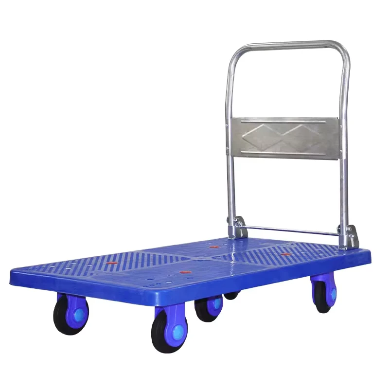 Portable Four Wheel Platform Steel Plate Flatbed Tray Small Household Cargo Trolley Thickened Silent Wheelbarrow Warehouse PU