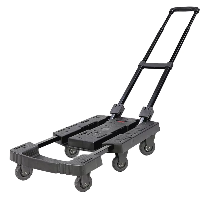 Portable Grocery 200kg Load Widened Design Easy Transportation Shopping Foldable Plastic Hand Truck Folding Cart Trolley