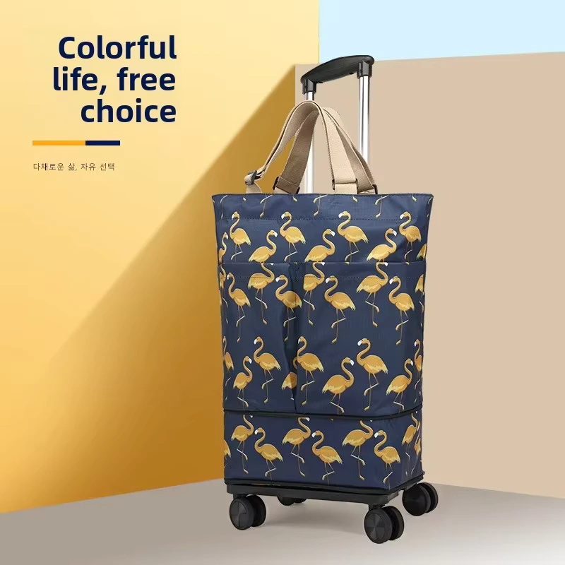 Portable Grocery Trolley Bag with Detachable Universal Wheel Shopping Cart Telescopic Foldable Waterproof for Shopping
