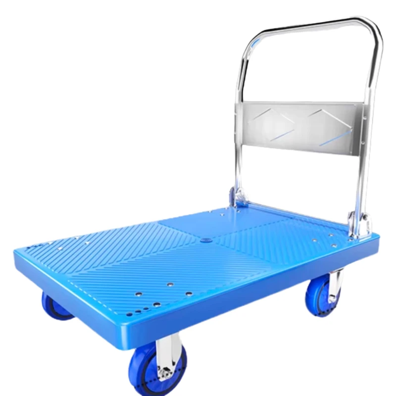 Portable Heavy Duty Four-Wheel Moveable Folding Platform Hand Truck Plastic Trolley Cart OEM Shopping