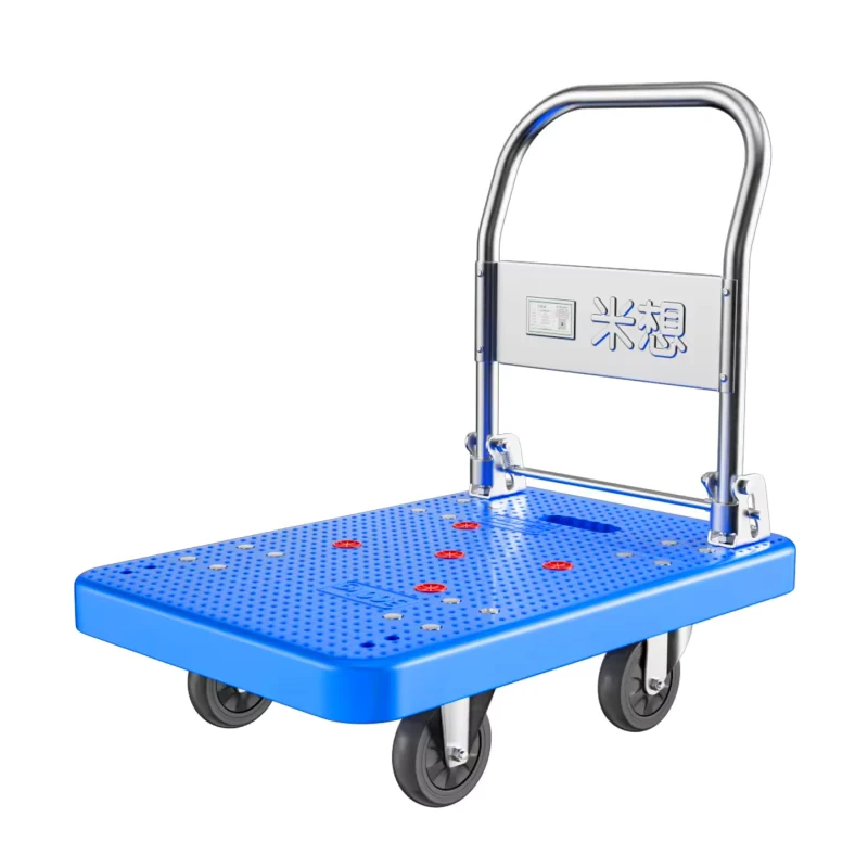 Portable Industrial Four Wheel Foldable Nylon Platform Hand Truck Trolley Cart Lockable 100kg Shopping Roll Container Tools
