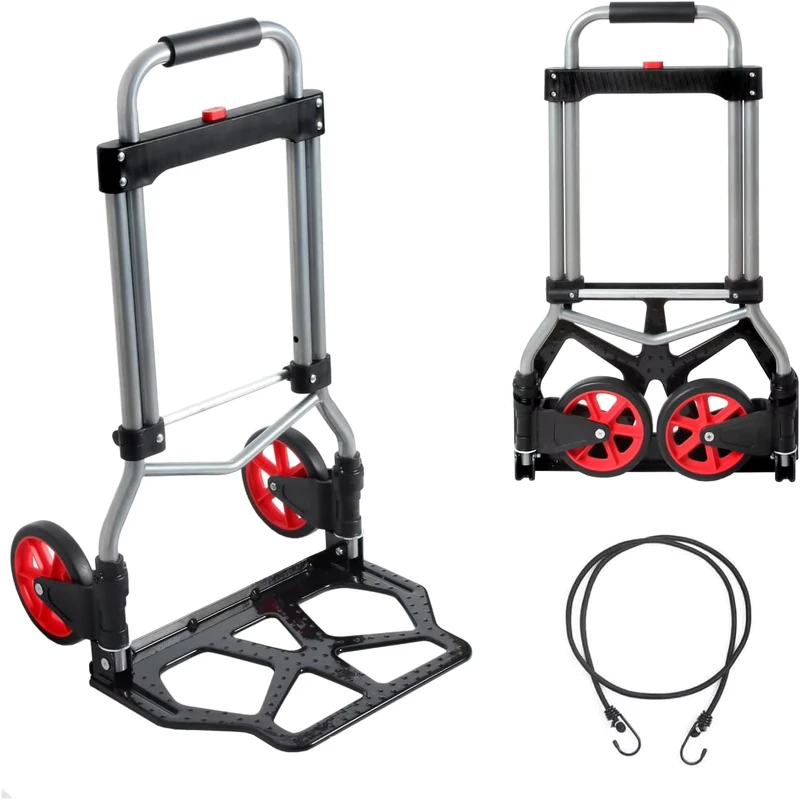 Portable Industrial Steel Hand Cart Telescoping Handle 240lbs Capacity Two 6″ Nylon Rubber Wheels Plastic Platform Trolley OEM