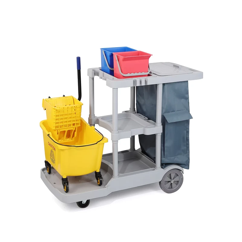 Portable Janitor Cleaning Cart on Wheels for Office Bathroom and Room Four Wheeled Mobile Cleaning Carts