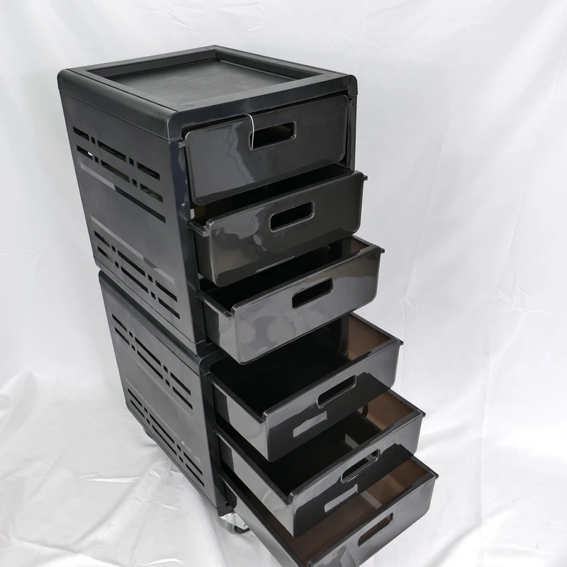 Portable Lightweight Black Plastic Multi layer Salon Trolley Storage Cart for Hairdresser Makeup Living Room Use