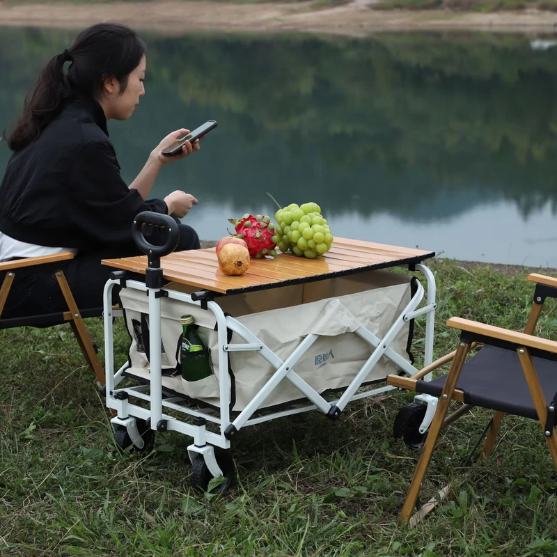 Portable Lightweight Durable Outdoor Camping Cart Foldable with Tabletop Picnic Storage Cart Compact Mini