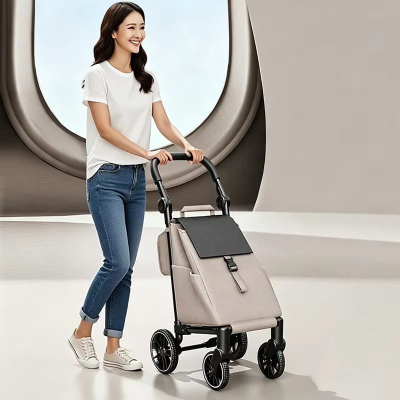 Portable Lightweight Hand Push Car Household Trolley Four Swivel Wheels Shopping Cart