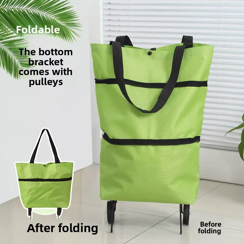 Portable Lightweight Wheeled Express Delivery Trolley Foldable Single Tier Grocery Shopping Cart with Storage Bag Small Trailer