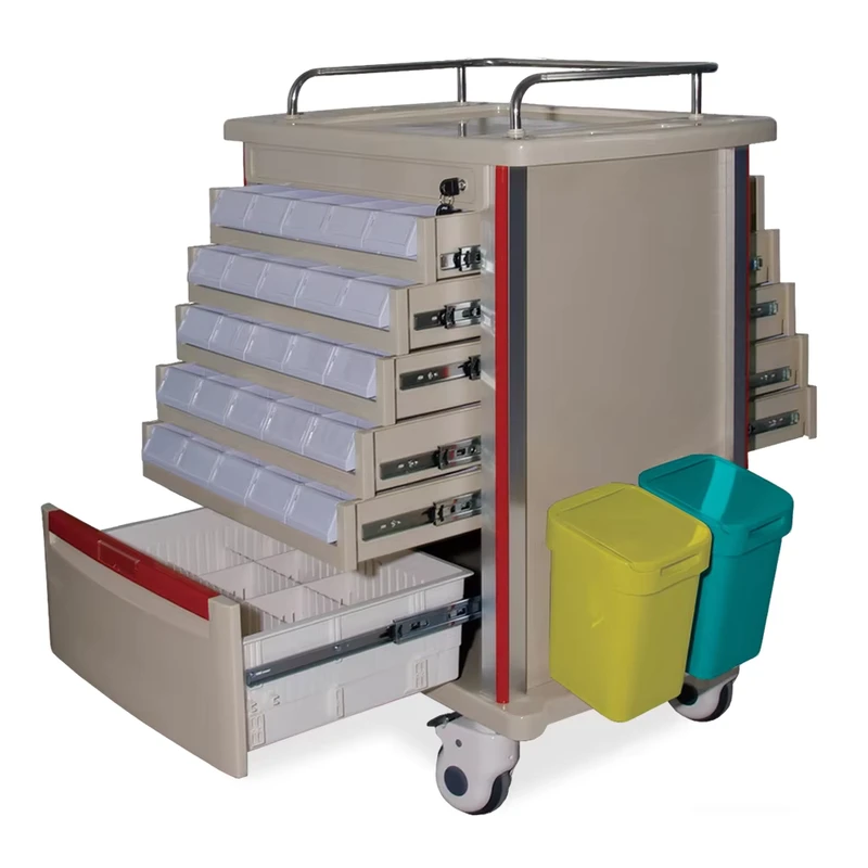 Portable Medical Trolley with Wheels ABS Plus Aluminum Alloy Column Drawer Hospital Medicine Cart Furniture