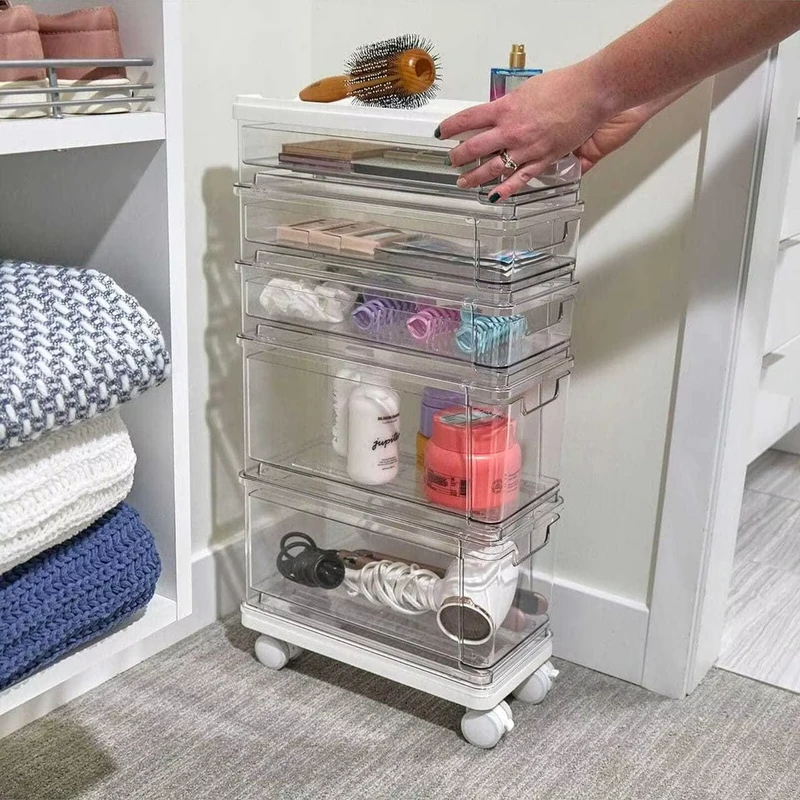 Portable Modern Drawer Type Desktop Organizer 100456 Transparent PET Household Dustproof 3 6L Capacity Small Trolley Storage Box