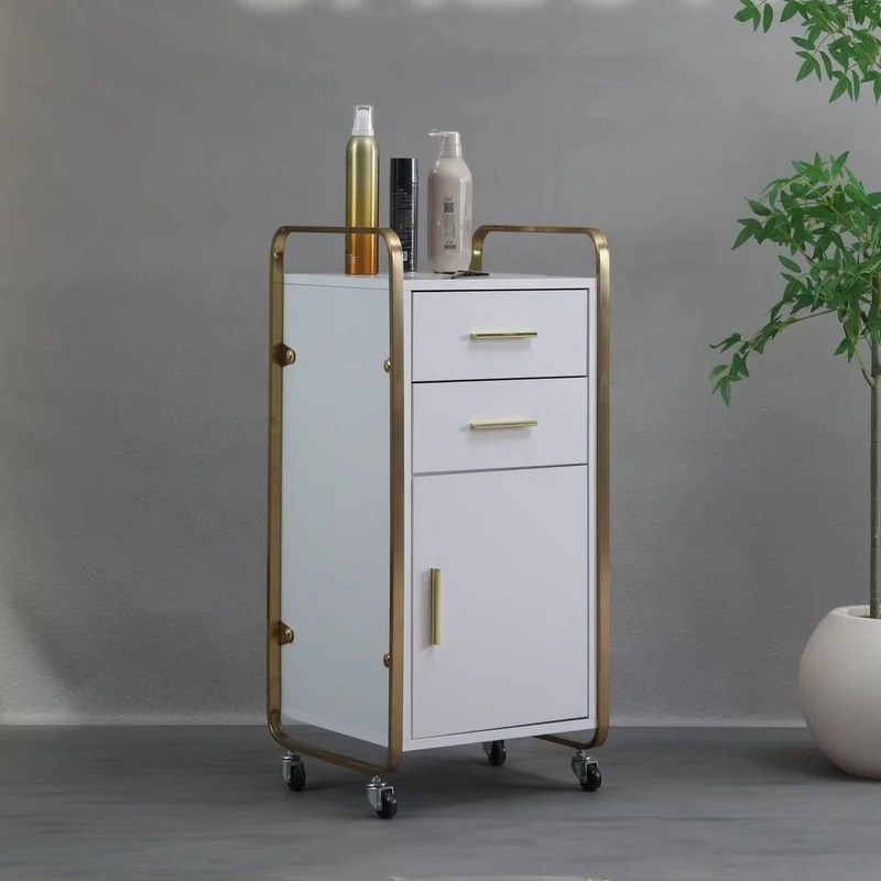 Portable Modern Metal Salon Trolley with 3 Storage Cabinets Drawers 4 Wheel Stable High Load Bearing for Barber Shop Spa