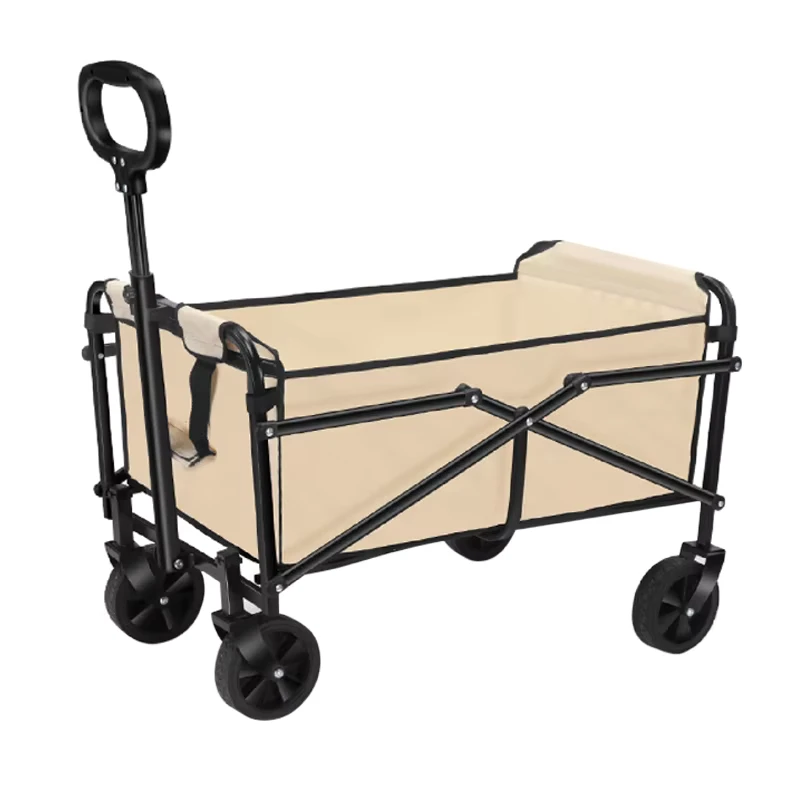 Portable Modern Shopping Tour Hand Luggage Iron Frame Outdoor Camping Beach Fishing Folding Camping Cart Black Khaki