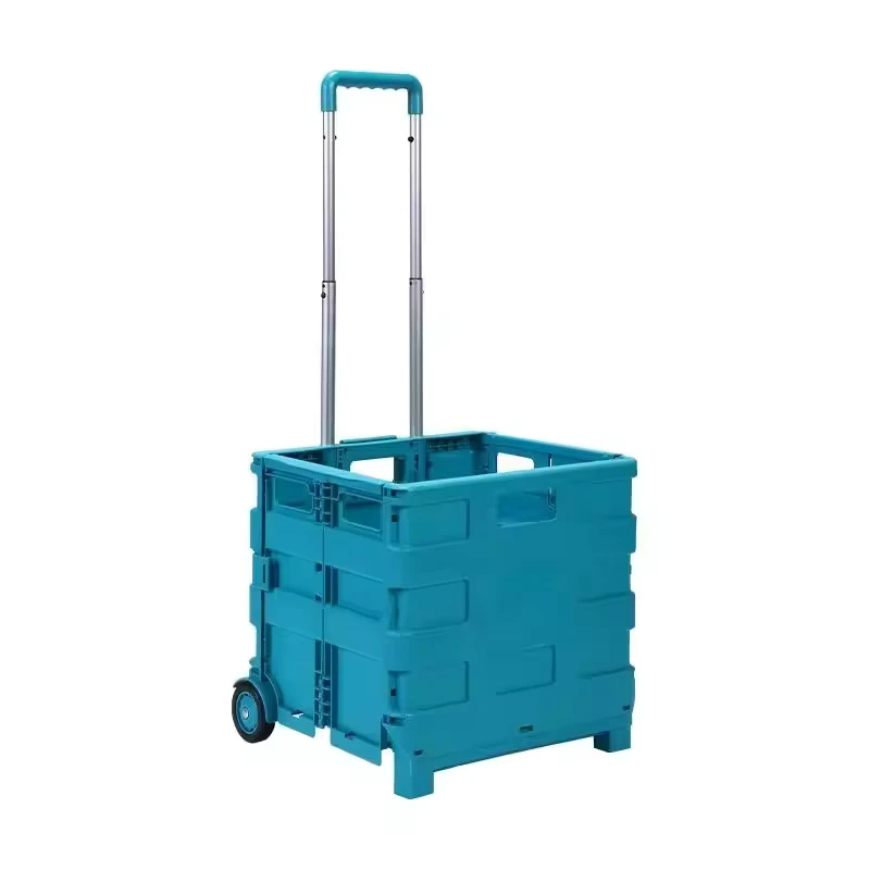Portable Plastic 45L Shopping Cart Home Outside Multi function Collapsible Trolley with Wheels