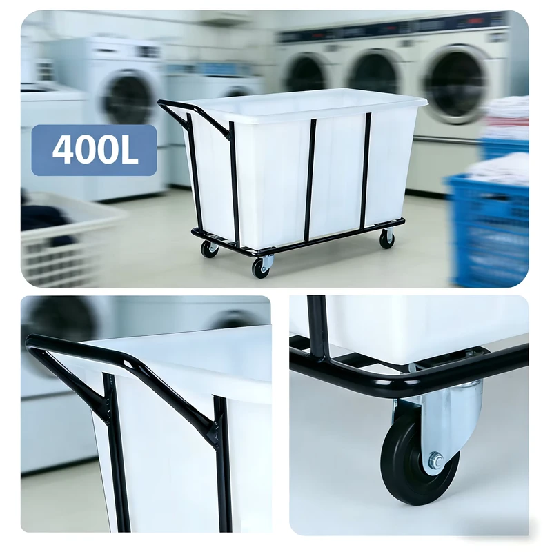 Portable Plastic Laundry Trolley Cart for Commercial Hotel Hospital Linen Storage Large Wheels 240KG 400L Capacity