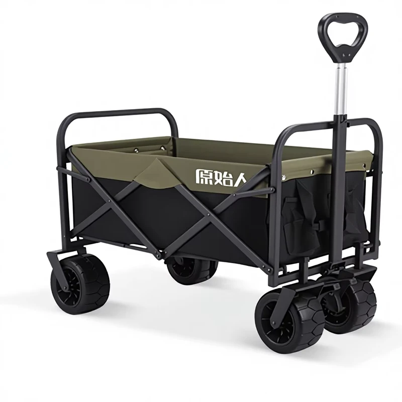 Portable Primitive Four Wheel Foldable Steel Enclosed Platform Camping Cart Roll Container Shopping Storage OEM Extra Large