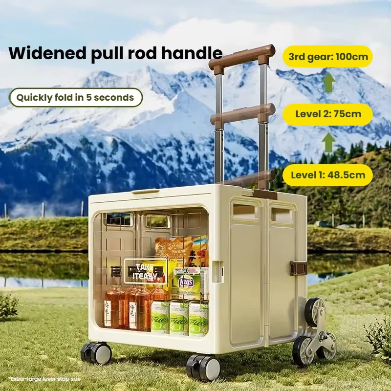 Portable Rolling Storage Box Foldable Trolley Crate Large Capacity Organizer Climbing Stair Cart With Telescopic Handle