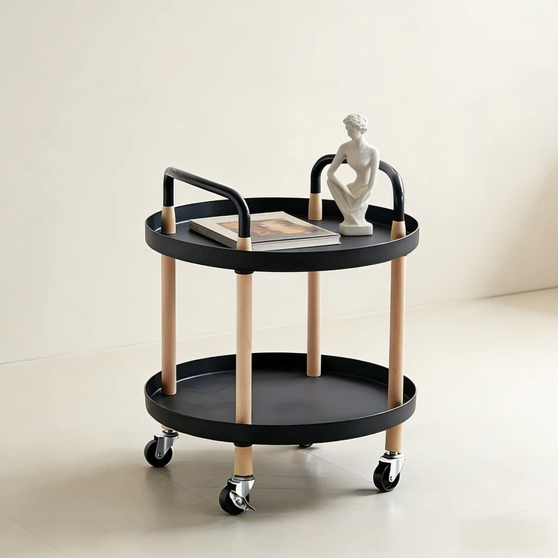 Portable Rolling Utility Cart Lightweight Wooden and Metal Design for Home and Commercial Use