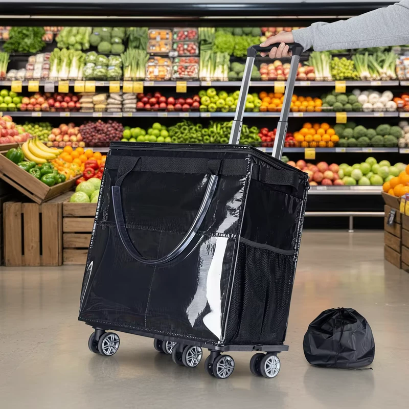 Portable Shopping Cart for Groceries with Wheels and Drawstring Bag Waterproof Rolling Tote Bag Custom Color