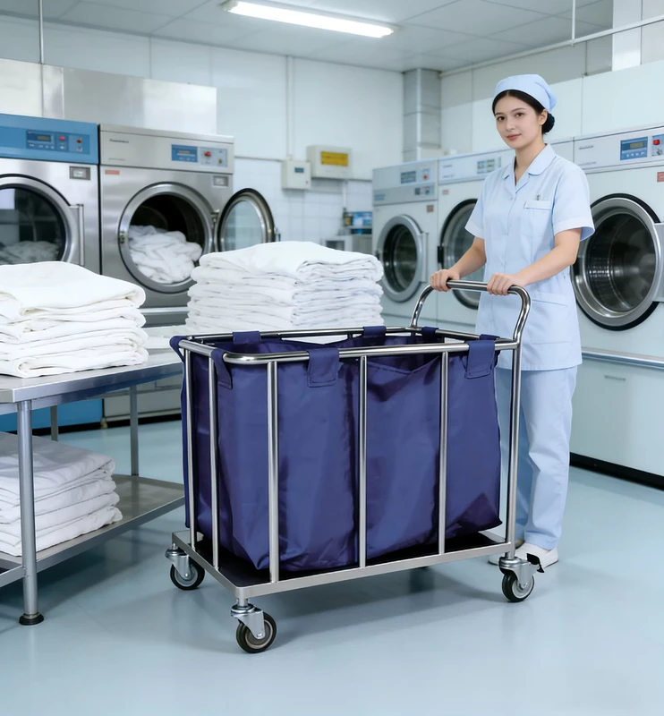 Portable Stainless Steel Linen Cart Truck with Wheels Easily Controlled Handiness for Hotel Amenities Living Room Hospital Use
