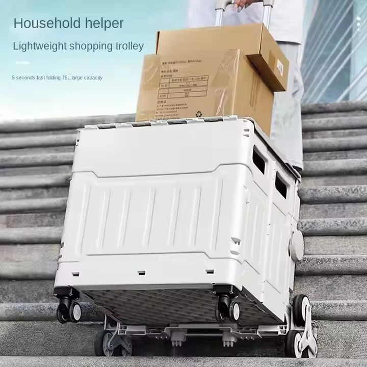 Portable Trolley Collapsible Plastic Folding Shopping Trolley Lightweight Folding Cart With Wheels
