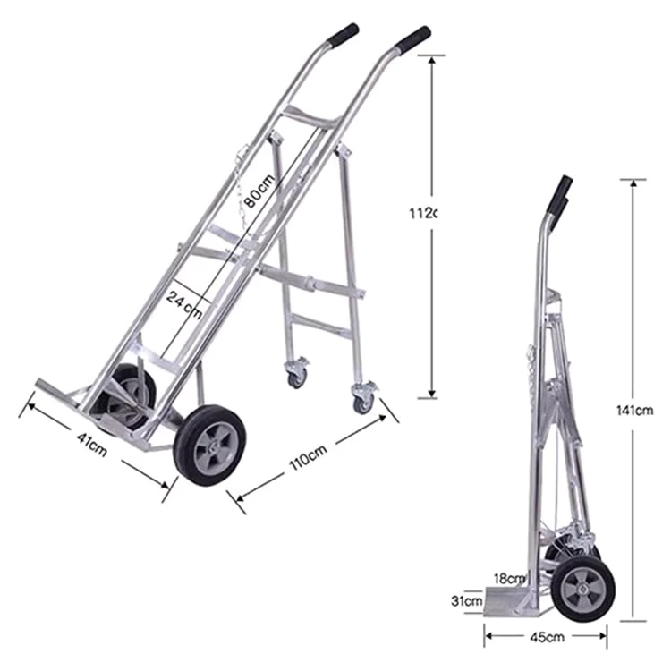 Portable Warehouse Hand Truck with Handle Grey Powder Coating Steel Transport Carrying Gas Cylinder Trolley Cart