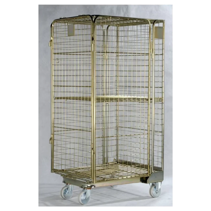 Powder Coated Metal Roll Container Plastic Logistics Transport Carts for Warehouse Supermarket Storage Cargo Storage Equipment