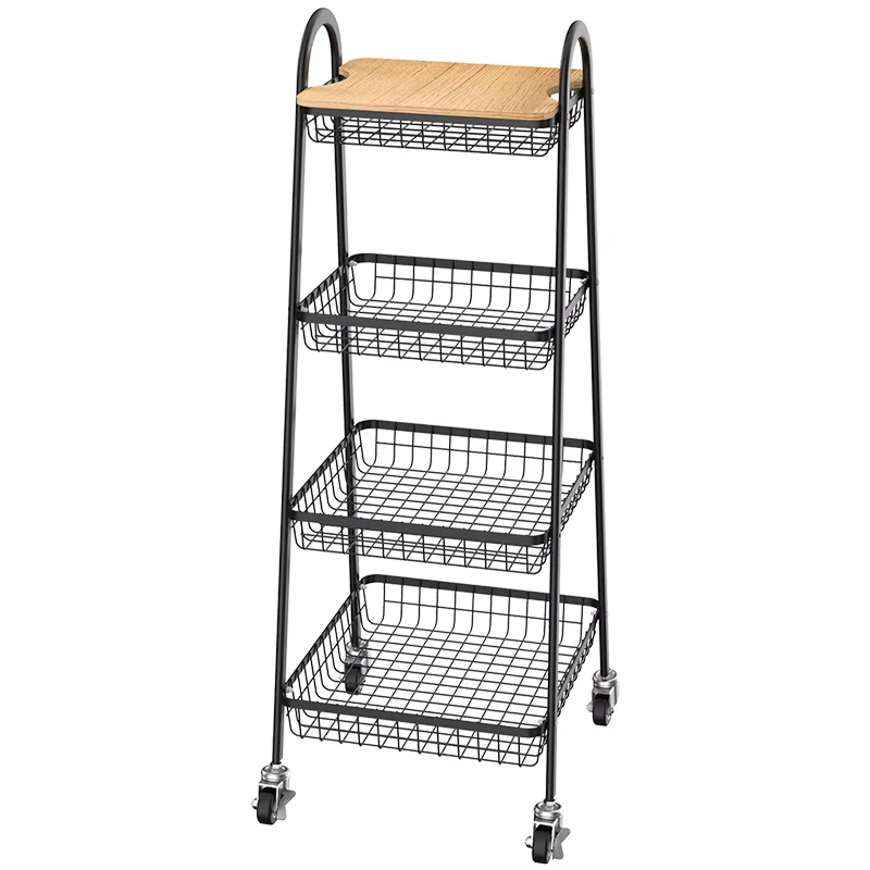 Practical Metal Rolling Storage Trolley Wire 4 Tier Metal Serving Utility Organizer Cart With Control Handle and Locking Wheels