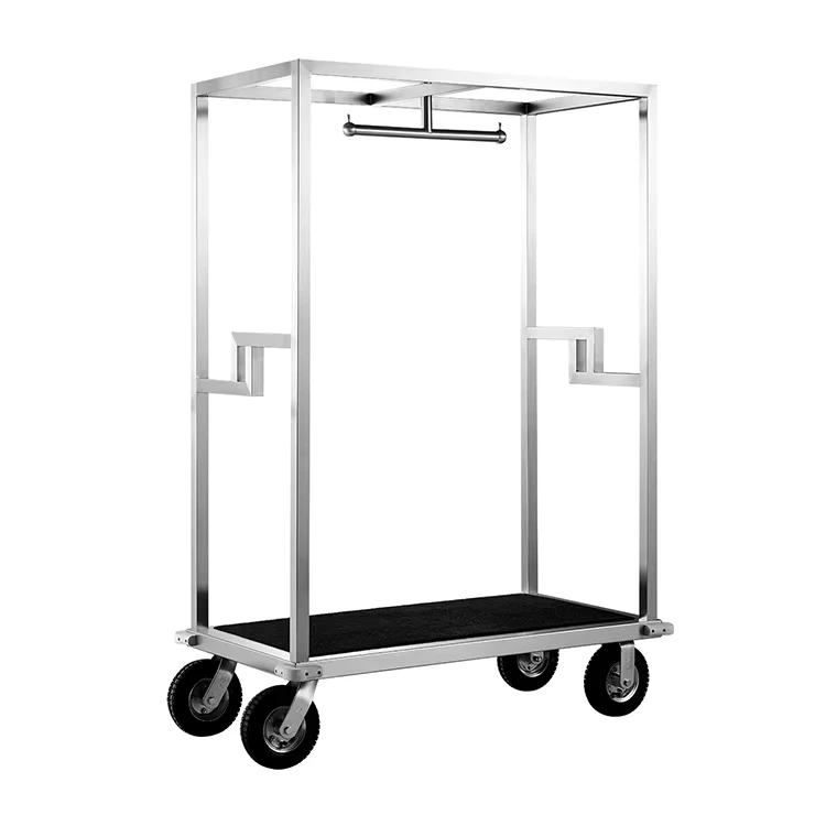 Premium 304 Stainless Steel Luggage Trolley Heavy Duty Bellman Cart with 8 10 Inch Wheels