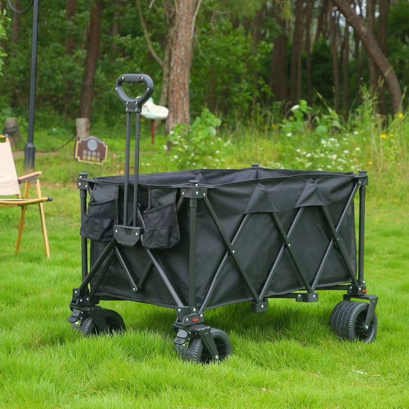 Premium Folding Wagon All Terrain Collapsible Utility Cart With Side Pockets Easy Fold Design for Music Festival Tailgate