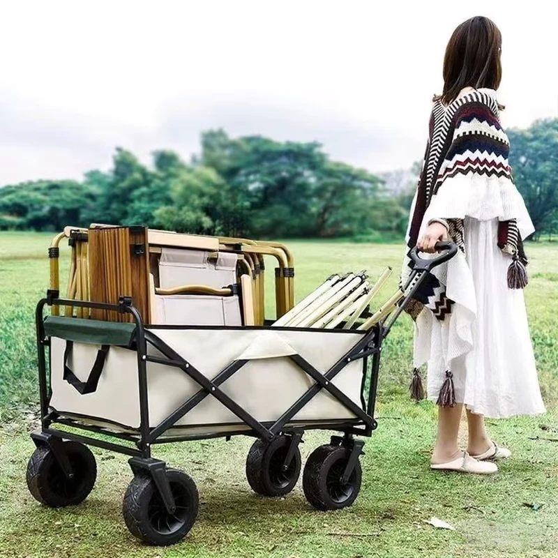 Premium Lightweight Metal Four Wheel Large Capacity Folding Camping Cart 100kg Load Capacity for Outdoor Picnics Camping Trips