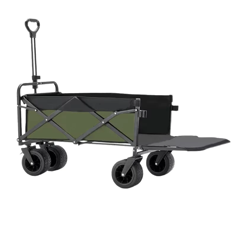 Premium OEM Open Camping Trolley Camp Trailer Extra Large Folding Handcart 200kg Load Capacity Four Wheel Design for Outdoor