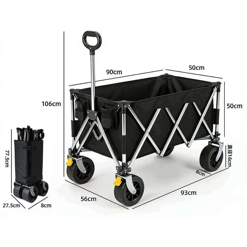 Premium Steel Camping Cart Large Capacity Beach Folding Wagon with Quick Release Wheels Outdoor Camping Trailer