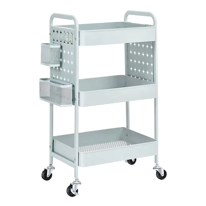 Pretty Design 3 Tier Bathroom Rolling Utility Service Cart Trolley Storage Cart with Lockable Wheels