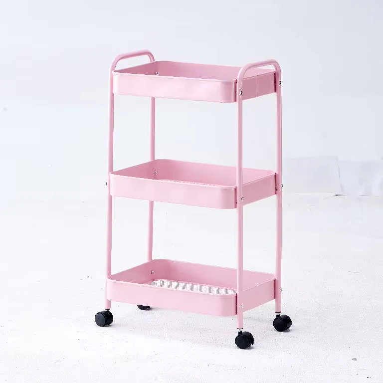 Price 3 Layer Metal Kitchen Trolley Cart with Storage Rack Tray Shelf Bathroom & Tool Storage Push Cart Trolley