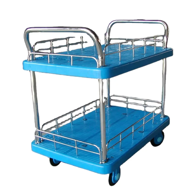 Price Foldable Hand Trolly Cart Stainless Steel Frame Trolley With Plastic Cart Board